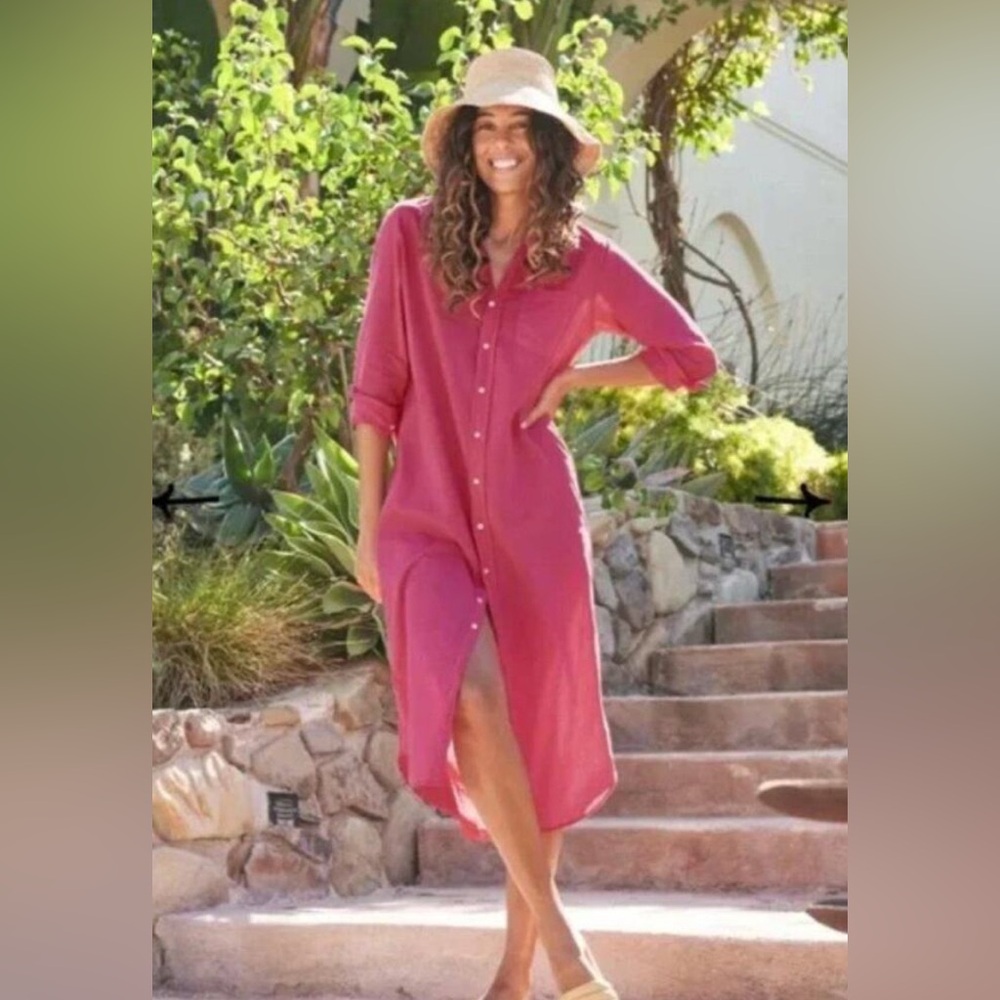 Frank & Eileen Rose Pink Long Sleeve Button-Front Shirt Dress